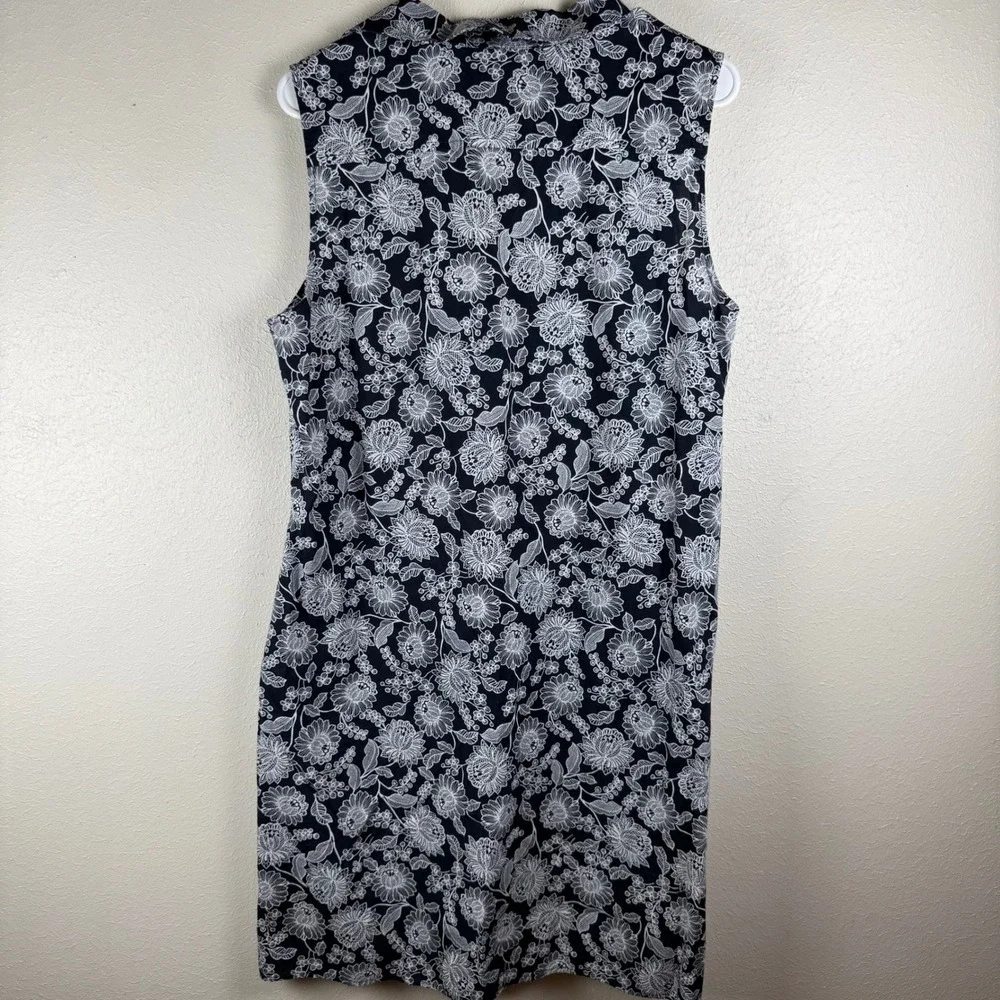 Tommy Hilfiger Navy White Floral Cotton Sleeveless Button Front Shirt Dress 12